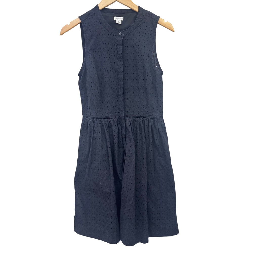 J. Crew Dress Size 4‎ Black Cotton Eyelet Sleeveless Fit and Flare Buttondown